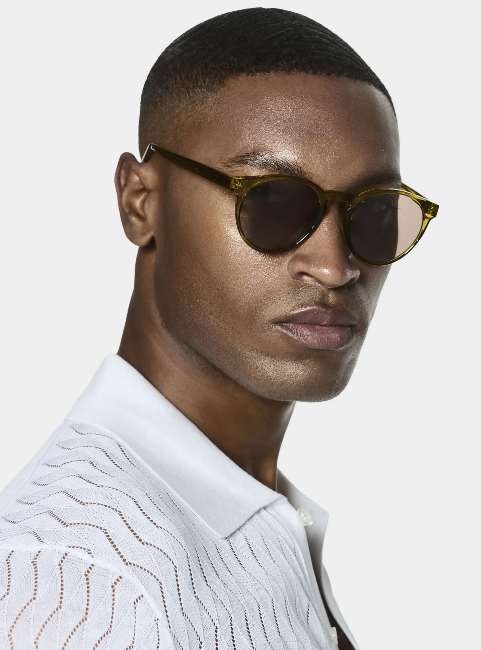 Polo camicia in maglia traforata in cotone e seta