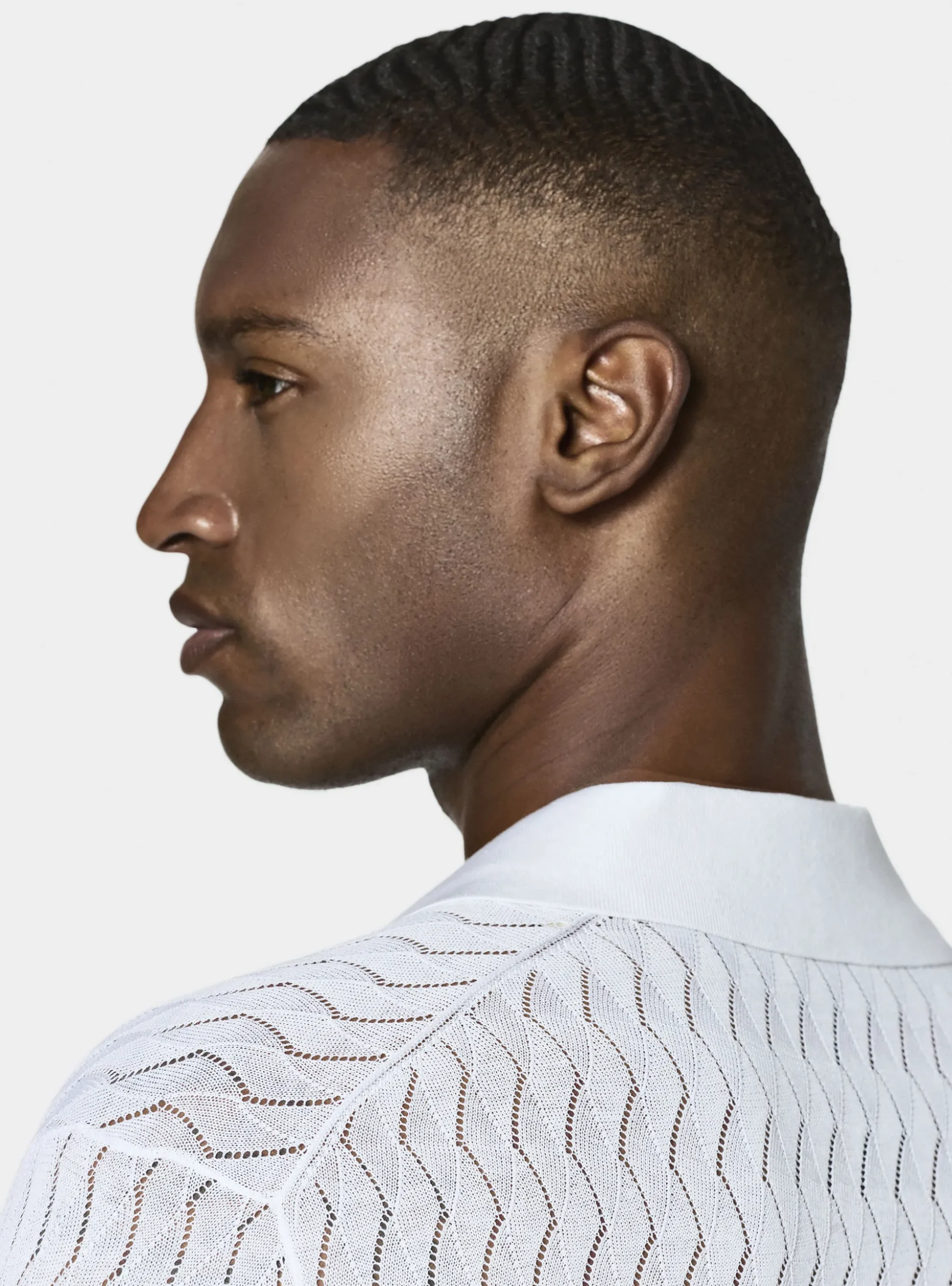 Polo camicia in maglia traforata in cotone e seta