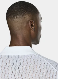 Polo camicia in maglia traforata in cotone e seta