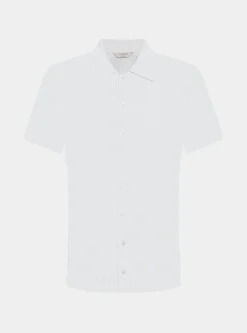 Polo camicia in maglia traforata in cotone e seta