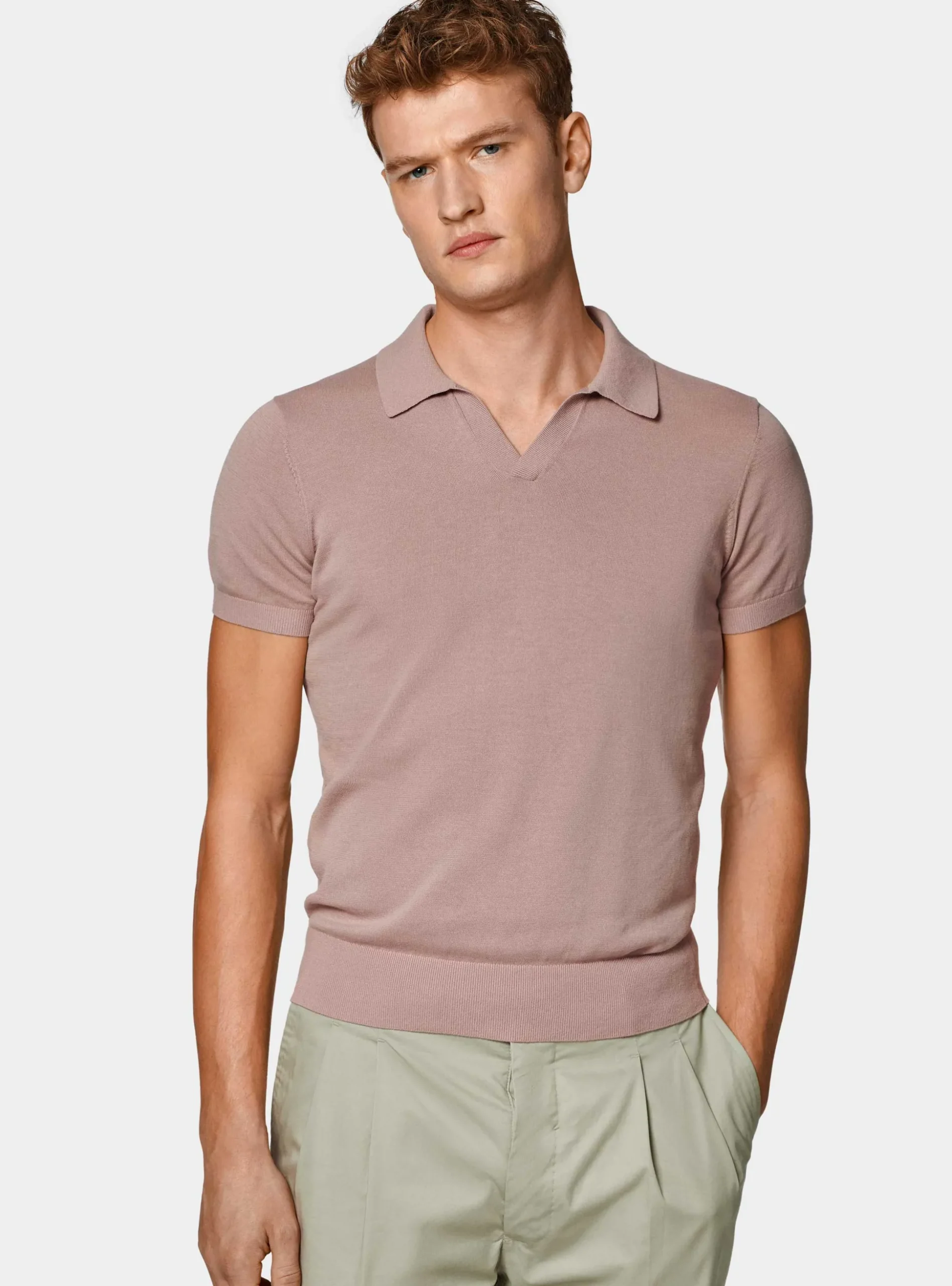 Polo in maglia senza bottoni in cotone extrafine