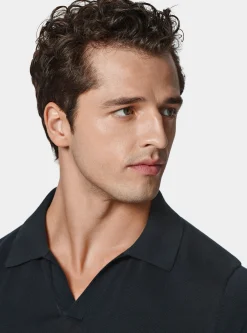 Polo in maglia senza bottoni in cotone extrafine
