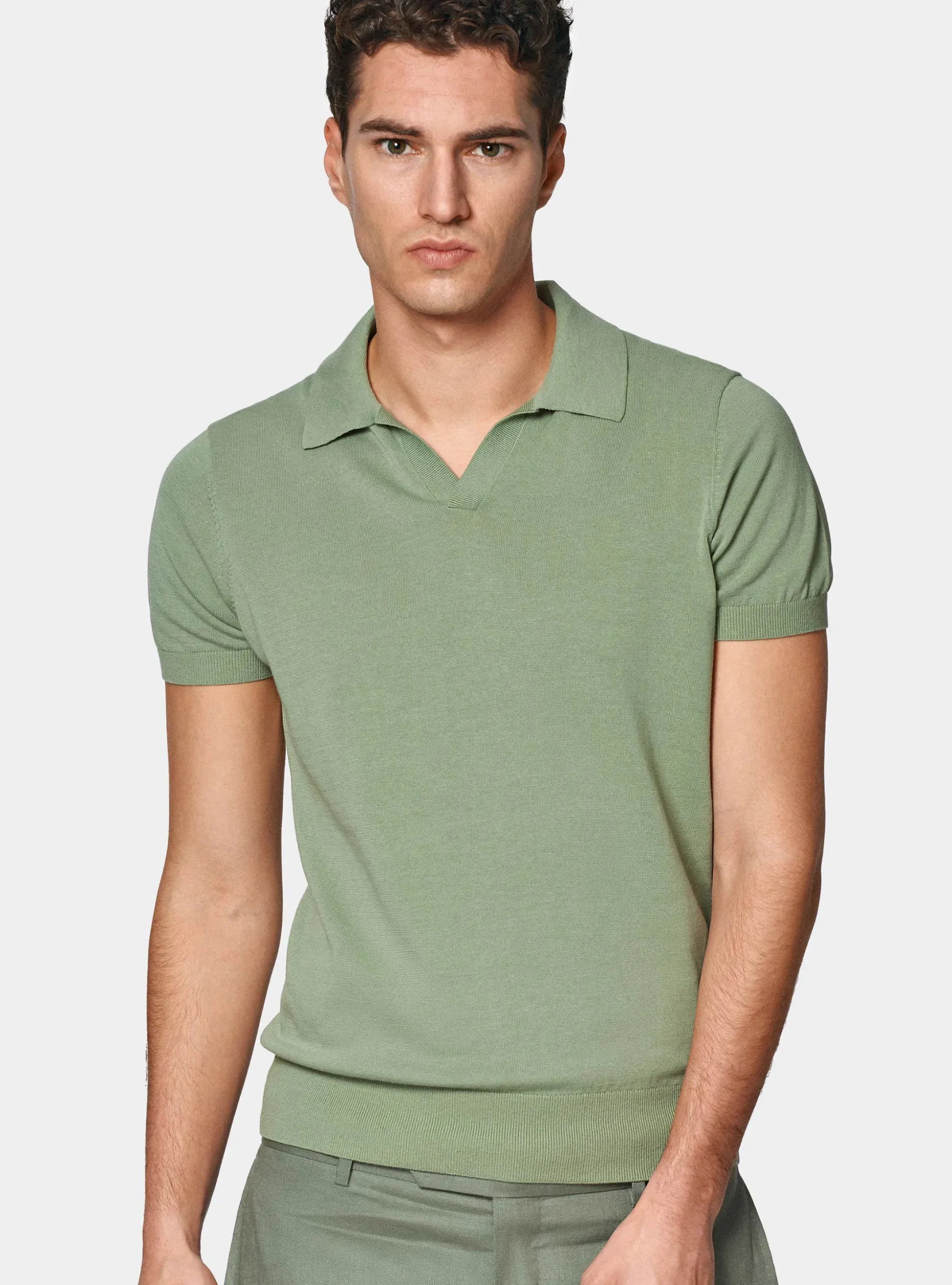Polo in maglia senza bottoni in cotone extrafine
