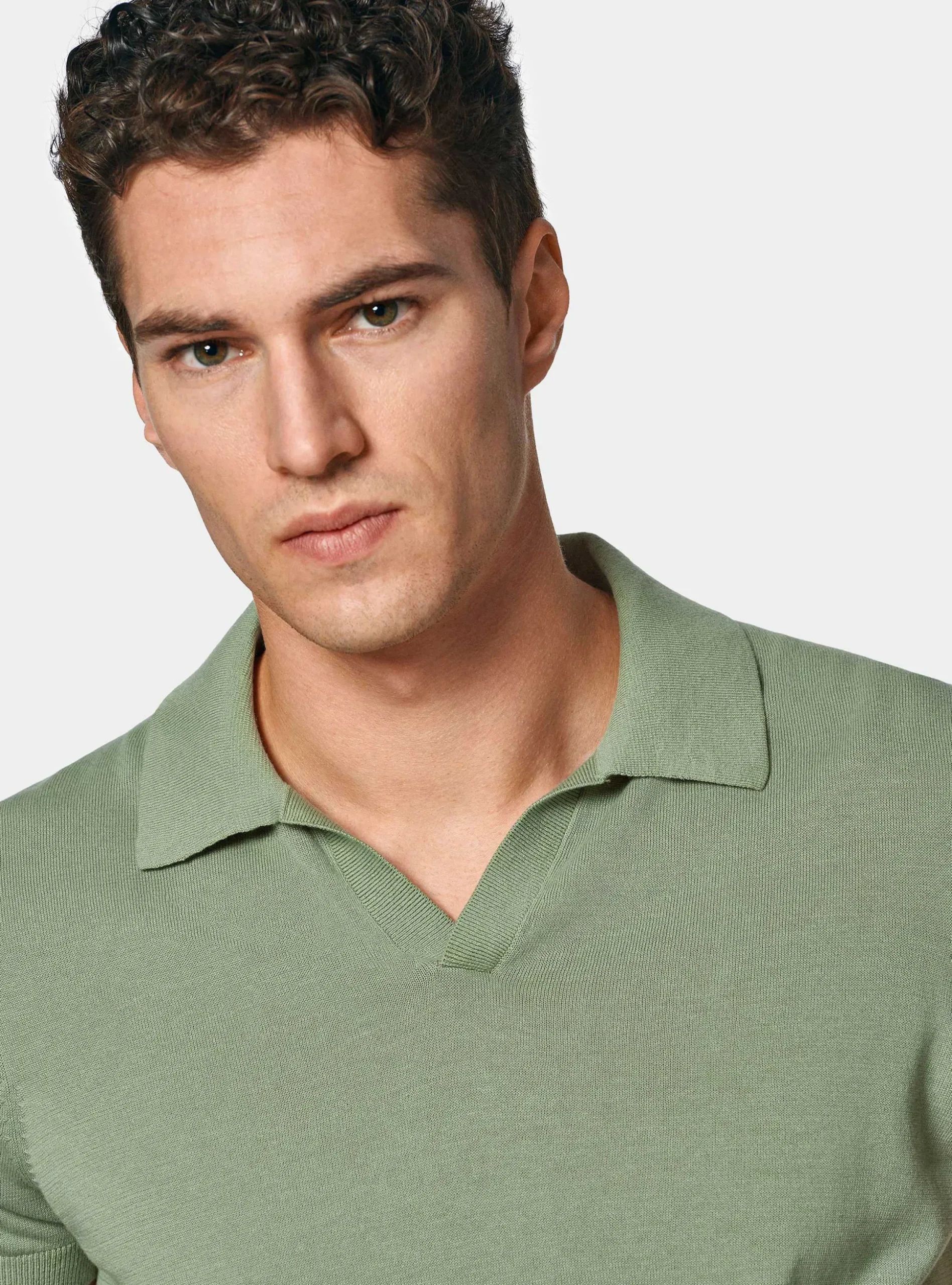 Polo in maglia senza bottoni in cotone extrafine