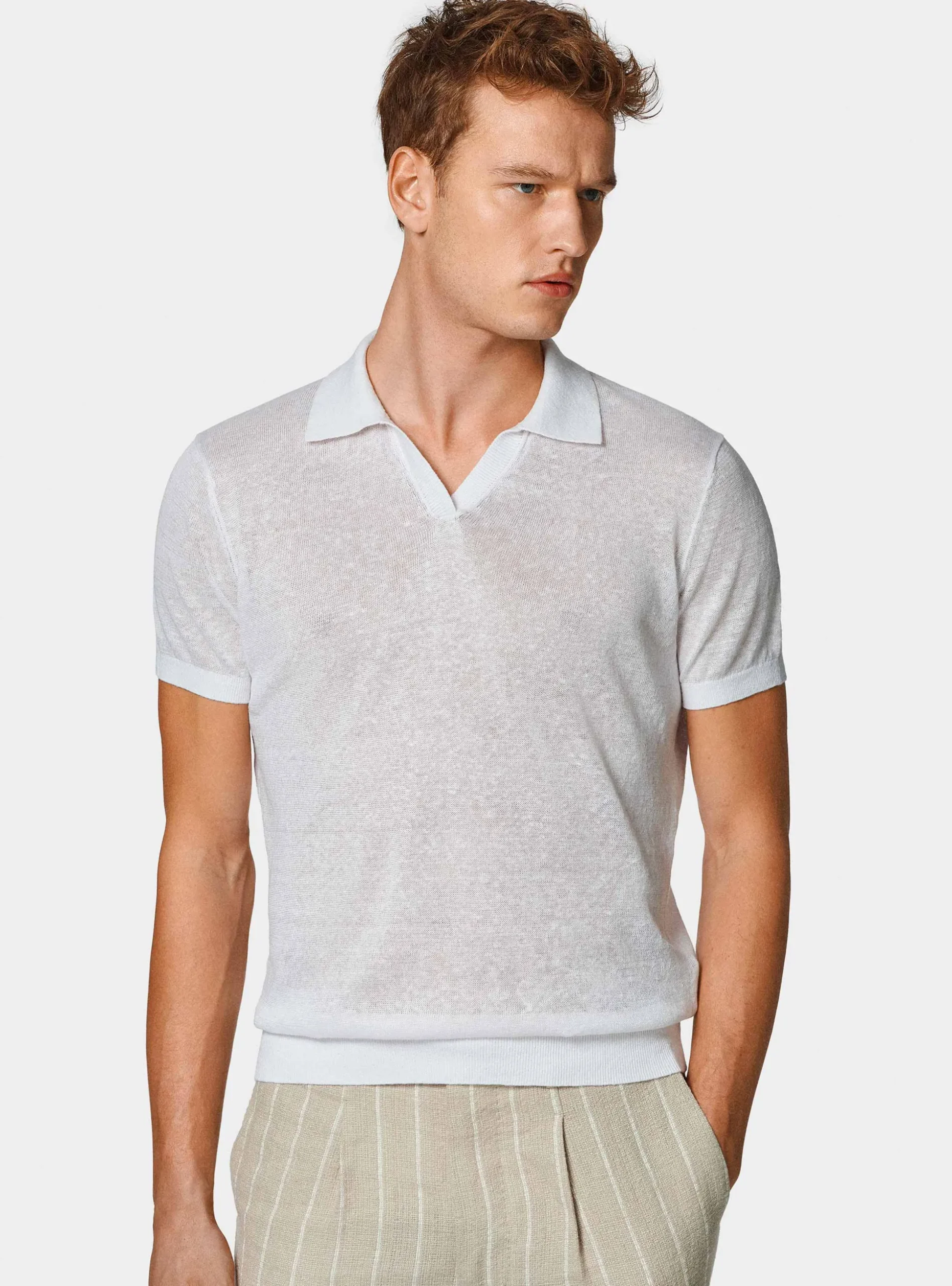 Polo in maglia senza bottoni in puro lino