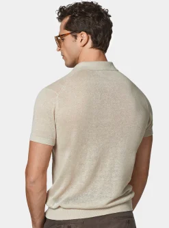 Polo in maglia senza bottoni in puro lino