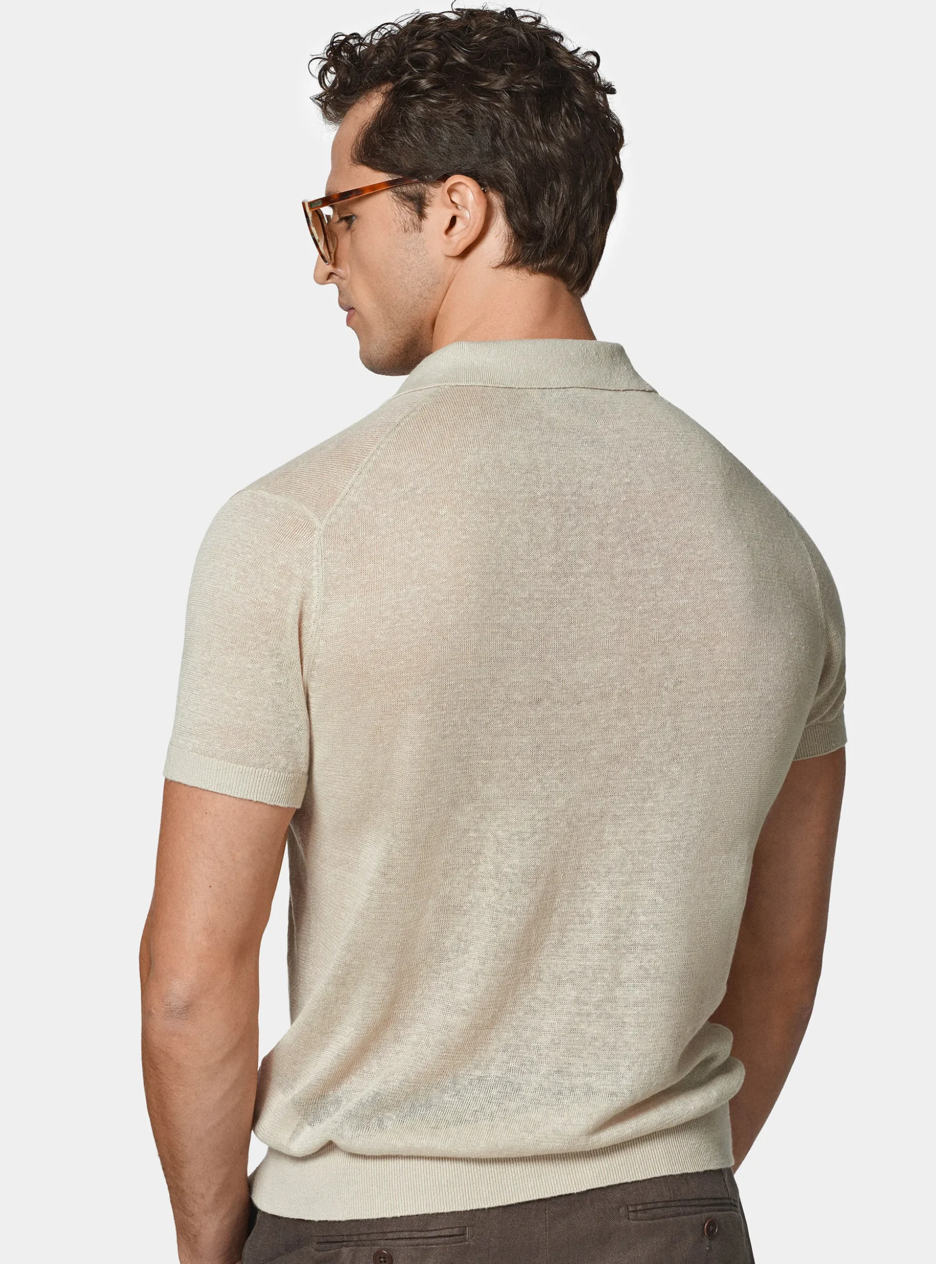 Polo in maglia senza bottoni in puro lino