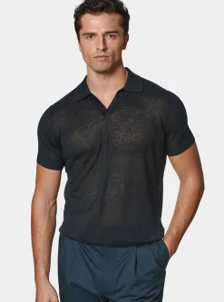 Polo in maglia senza bottoni in puro lino