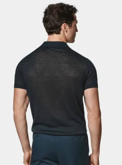 Polo in maglia senza bottoni in puro lino