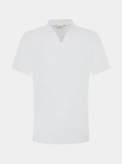 Polo in maglia traforata senza bottoni in cotone e seta