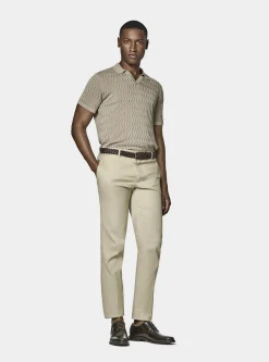Polo in maglia traforata senza bottoni in cotone e seta
