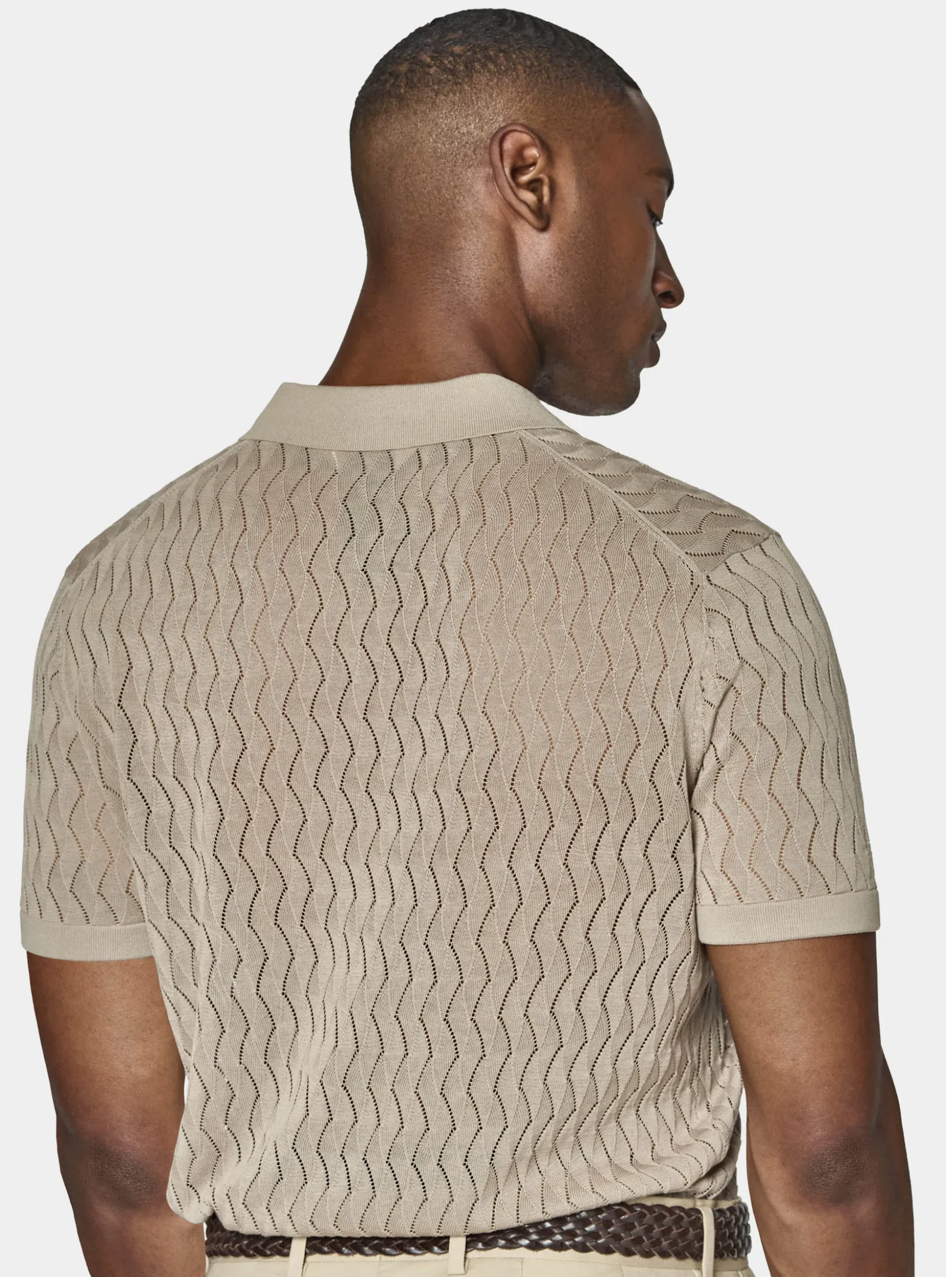 Polo in maglia traforata senza bottoni in cotone e seta