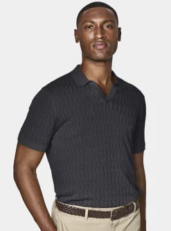 Polo in maglia traforata senza bottoni in cotone e seta