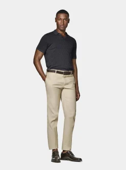 Polo in maglia traforata senza bottoni in cotone e seta