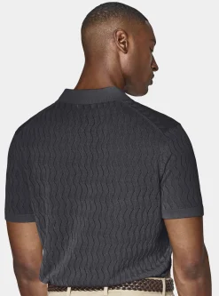 Polo in maglia traforata senza bottoni in cotone e seta
