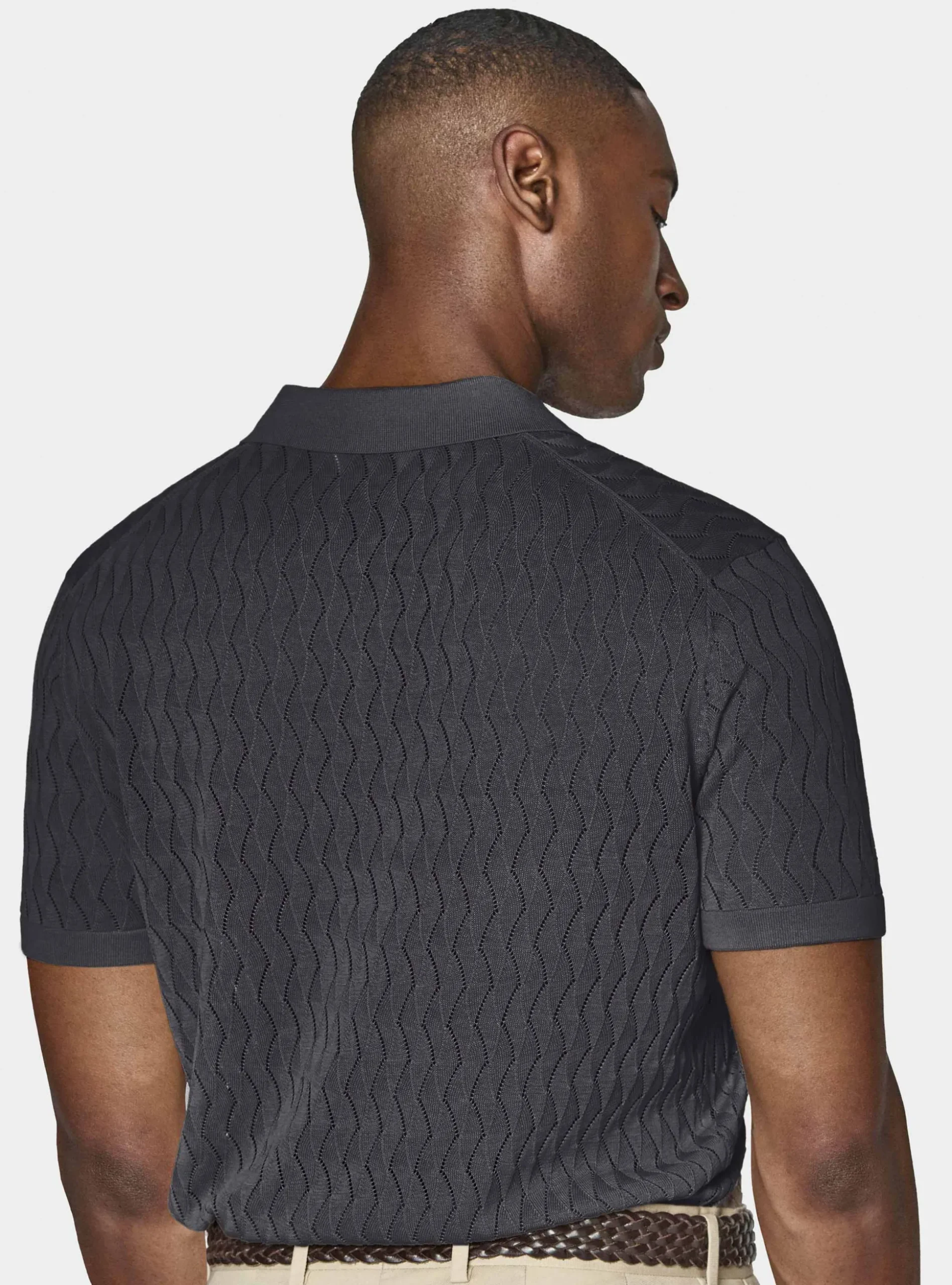 Polo in maglia traforata senza bottoni in cotone e seta