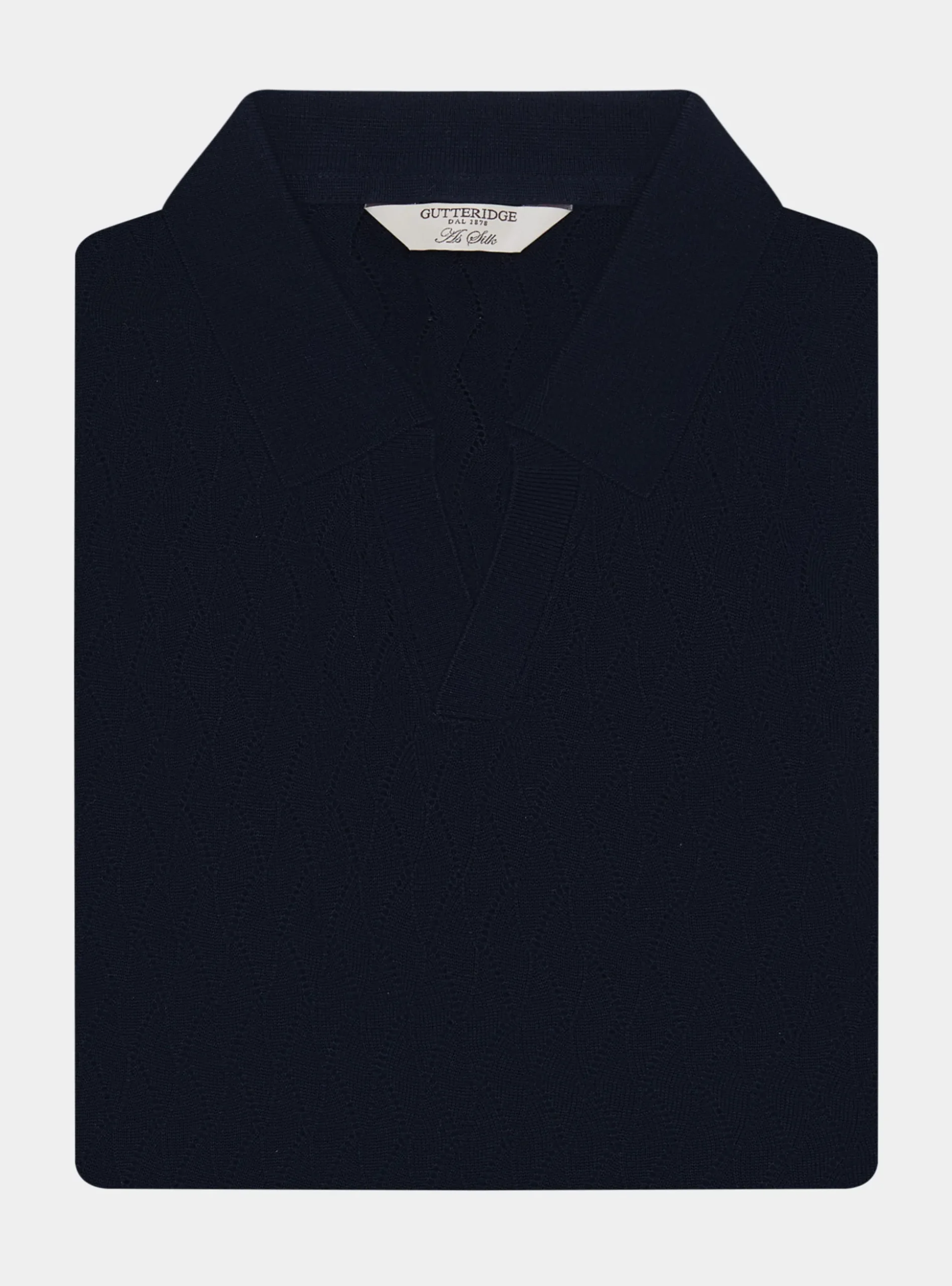 Polo in maglia traforata senza bottoni in cotone e seta