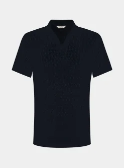Polo in maglia traforata senza bottoni in cotone e seta