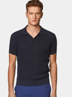 Polo in maglia traforata senza bottoni in cotone extrafine