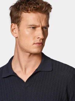 Polo in maglia traforata senza bottoni in cotone extrafine