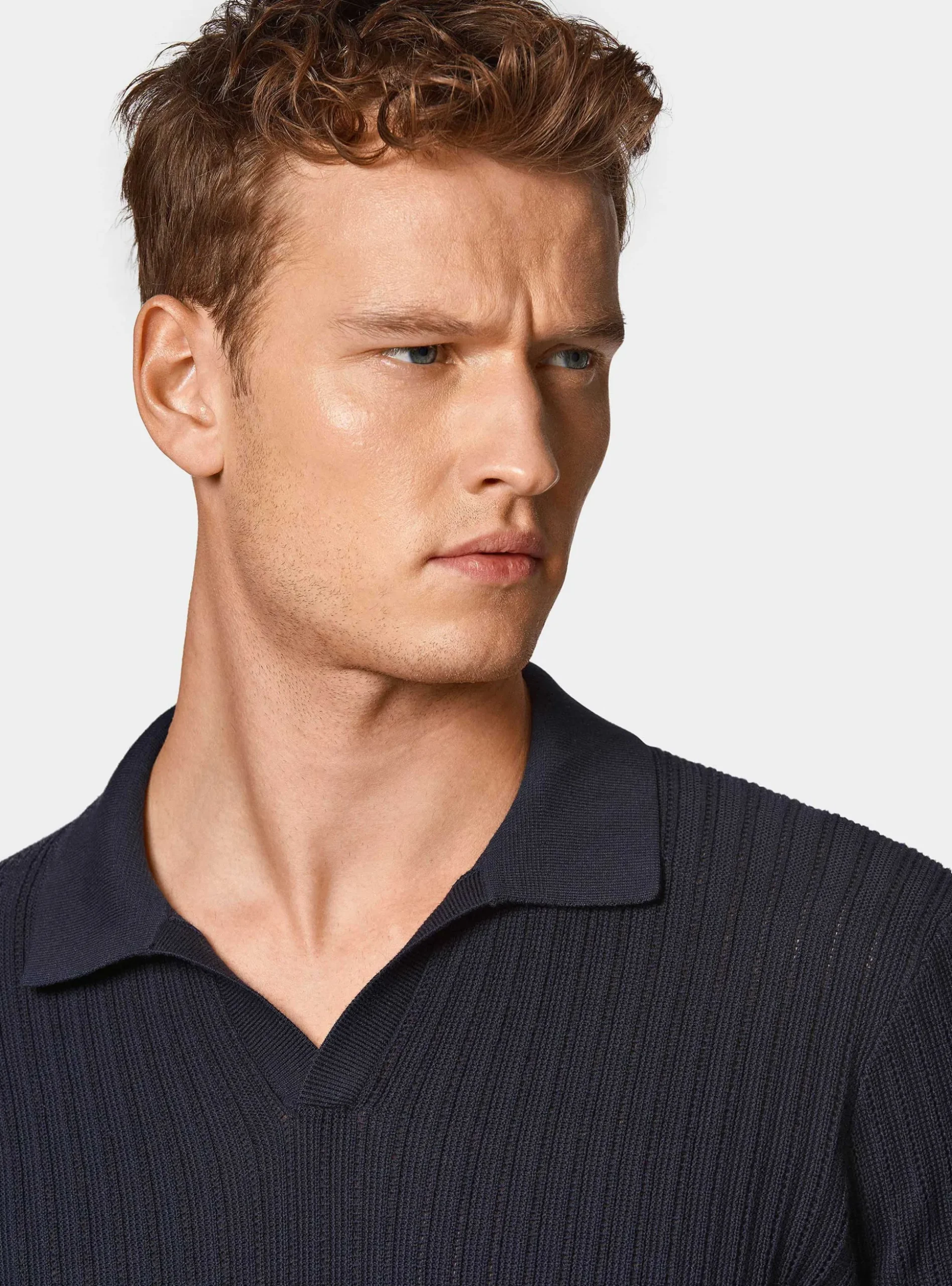 Polo in maglia traforata senza bottoni in cotone extrafine