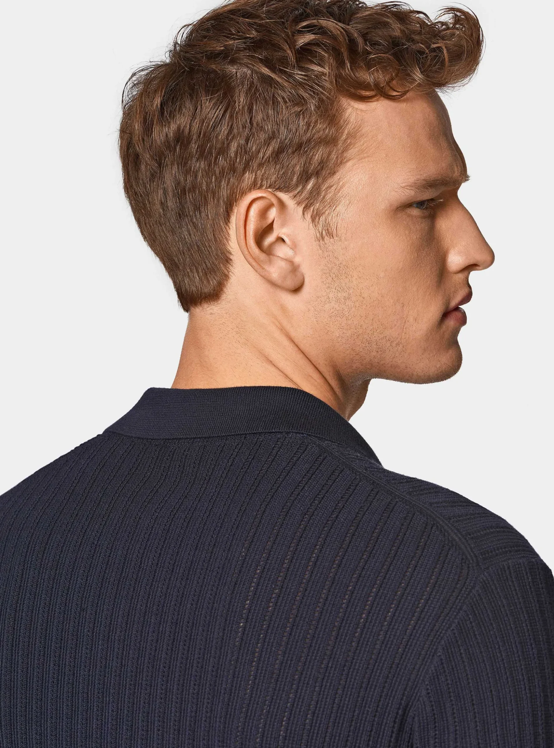 Polo in maglia traforata senza bottoni in cotone extrafine